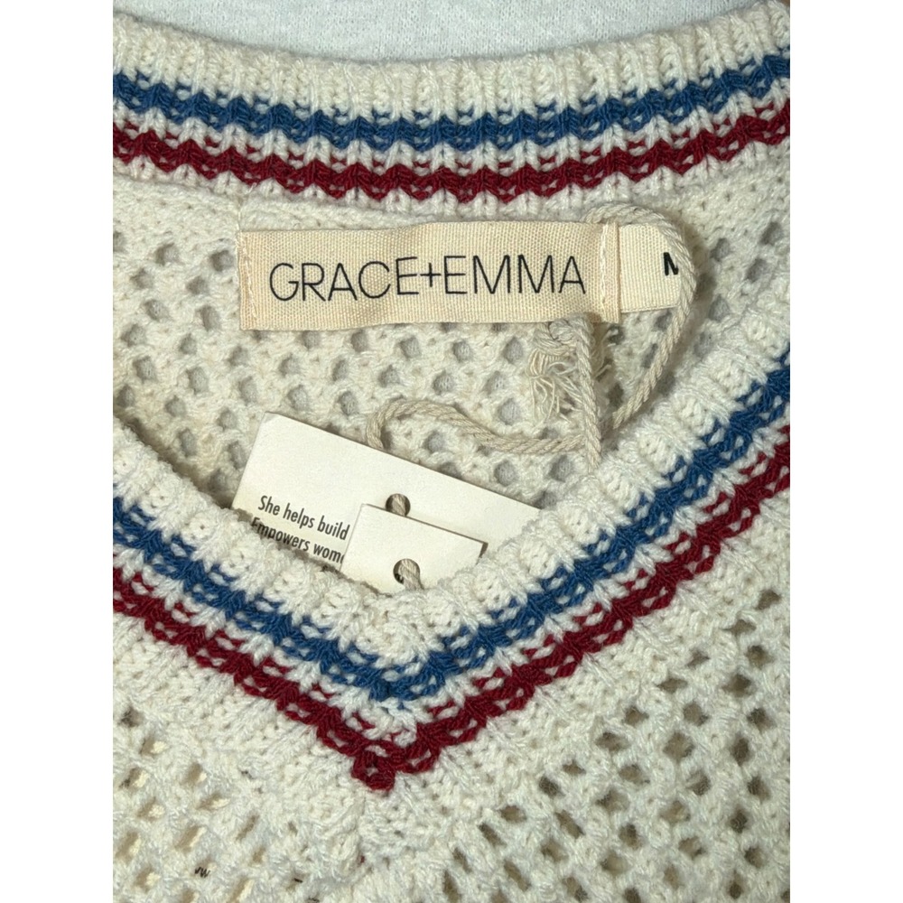 Grace+Emma Women Sequin Star Ruffle Sleeve Open Knit Sweater Vest Cream Medium - Picture 2 of 8